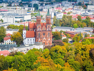 Autumn aerial view of Basilica Assumption of the Blessed Virgin Mary in Bialystok city, Poland