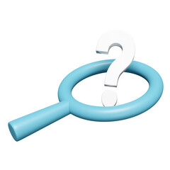 3d white question mark symbol with magnifying glass icon isolated. FAQ or frequently asked questions, minimal concept, 3d render illustration