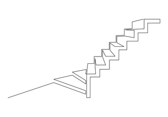 Strange staircase steps up and down. Frontal perspective. Continuous line drawing illustration. - 541409334