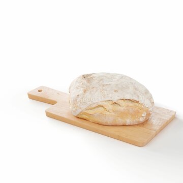 Naklejka 3D illustration of a fresh bread on the wooden board isolated on white background