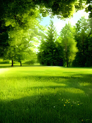 きれいな緑の風景イラストです。