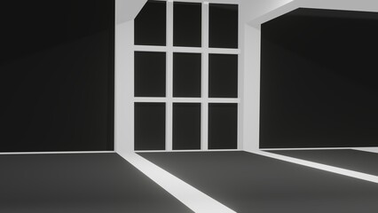 3d render black and white empty room background illustration side view