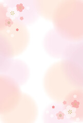 Fototapeta na wymiar 年賀はがきに使える はがきサイズの梅の花のあるピンク色の背景素材テンプレート