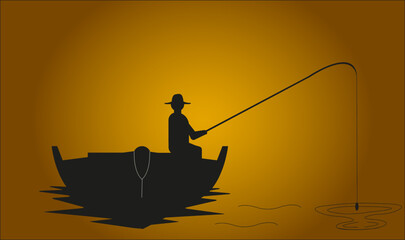 Silhouette de pêcheur au lever du soleil © guitou60