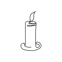 A burning fiery candle. Continuous drawing in one line. Candle icon. Vector illustration.