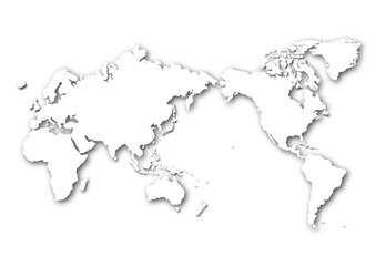 世界地図の（日本中心）イラスト: 黒色グラデーションの影 - obrazy, fototapety, plakaty