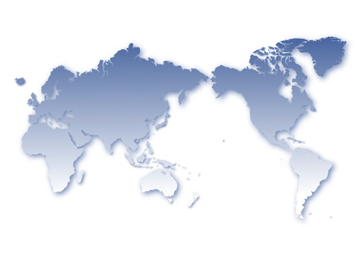 世界地図（日本中心）のイラスト: 青色グラデーション