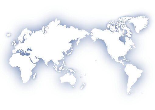 世界地図の（日本中心）イラスト: 青色ぼかし背景