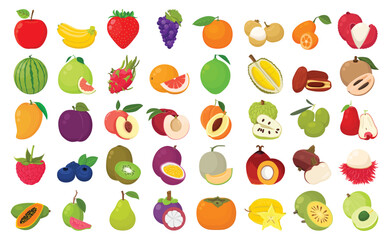 Flat vector of cute bright colors of fruits vector collections. Illustration isolated on white background 