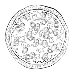 Pizza with a thin line. Vector on a white background