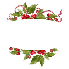 Christmas frame made of mistletoe and ribbon. Festive decoration - 541418510
