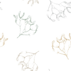 Vector Christmas Traditional Mistletoe Ornaments Drawing in Natural Colors seamless pattern background. Perfect for fabric, scrapbooking and interior design projects.
