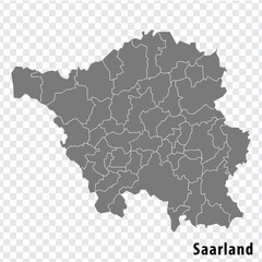 Obraz premium Map State of Saarland on transparent background. Saarland map with districts in gray for your web site design, logo, app, UI. Land of Germany. EPS10.