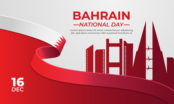 Bahrain national day celebration banner template with ribbon