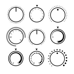Adjustment dial. Rotary dials with round scale volume level knob and round controller