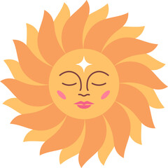 Antique sun symbol with face, vintage heraldic emblem. 