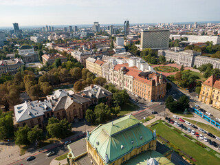 Aerial view at capital town of Croatia, Zagreb city main square, Europe. / Zagreb aerial cityscape Croatia.