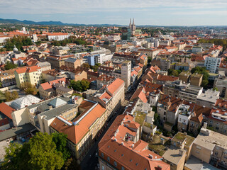 Aerial view at capital town of Croatia, Zagreb city main square, Europe. / Zagreb aerial cityscape Croatia.