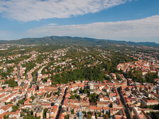 Aerial view at capital town of Croatia, Zagreb city main square, Europe. / Zagreb aerial cityscape Croatia.