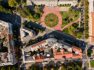 Aerial view at capital town of Croatia, Zagreb city main square, Europe. / Zagreb aerial cityscape Croatia.