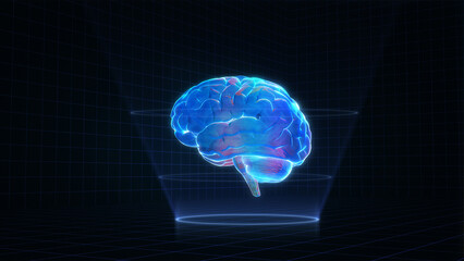 Hologram human brain on a dark background.
