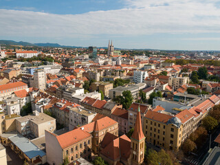 Aerial view at capital town of Croatia, Zagreb city main square, Europe. / Zagreb aerial cityscape Croatia.