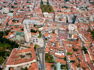 Aerial view at capital town of Croatia, Zagreb city main square, Europe. / Zagreb aerial cityscape Croatia.