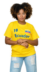 Beautiful female soccer fan from Ecuador with yellow jersey