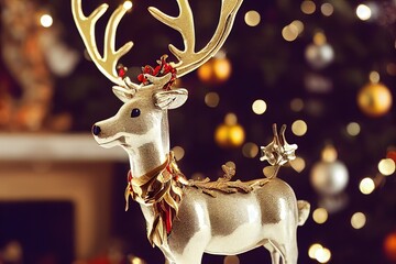 Christmas Reindeer decoration made of gold and silver

