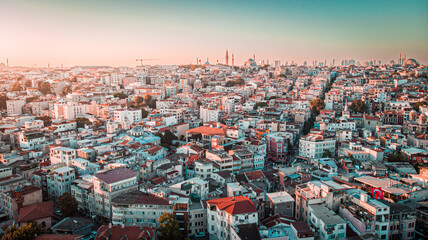 Fototapeta premium Aerial view of Istanbul city during a sunset 