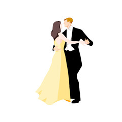 ダンスをする燕尾服の男性と黄色のドレスの女性