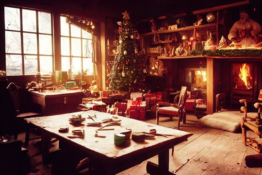 Santa Claus living room and workshop
