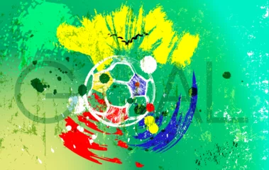 Fototapeten soccer or football illustration for the great soccer event, with paint strokes and splashes, ecuador national color © Kirsten Hinte