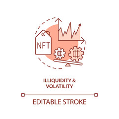 Illiquidity and volatility orange concept icon. Industry problem. NFT disadvantage abstract idea thin line illustration. Isolated outline drawing. Editable stroke. Arial, Myriad Pro-Bold fonts used