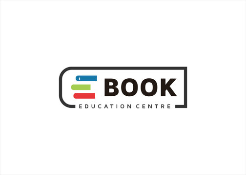 book logo design with abstract letter E symbol