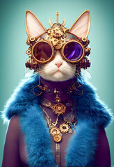 Steampunk cat woman with glasses