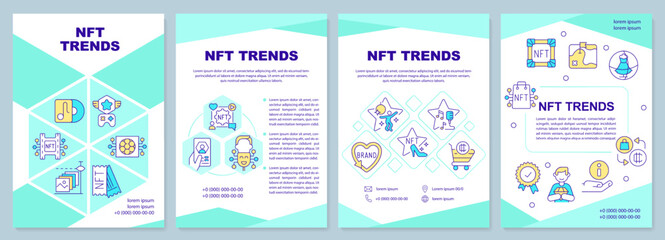 Naklejka na ściany i meble NFT trends mint brochure template. Blockchain network. Leaflet design with linear icons. Editable 4 vector layouts for presentation, annual reports. Arial-Black, Myriad Pro-Regular fonts used