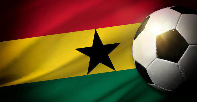 Ghana national team background with ball and flag top view