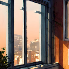 眺めの良いベランダのイラストです。