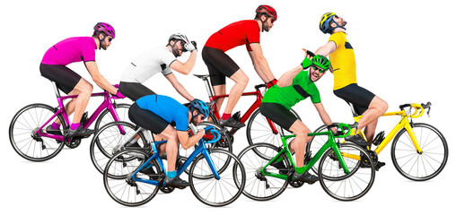 colorful bicycle road race sport competiton. Professional athletes in team colors racing each other...