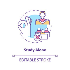 Studying alone concept icon. Effective learning style. Memorization strategy abstract idea thin line illustration. Isolated outline drawing. Editable stroke. Arial, Myriad Pro-Bold fonts used