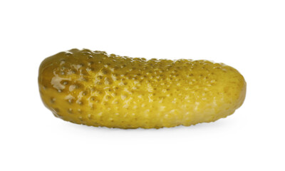 Tasty crunchy pickled cucumber isolated on white