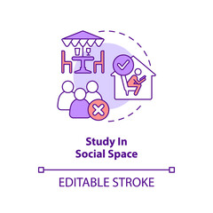 Avoid studying in social space concept icon. Low concentration. Learn alone abstract idea thin line illustration. Isolated outline drawing. Editable stroke. Arial, Myriad Pro-Bold fonts used