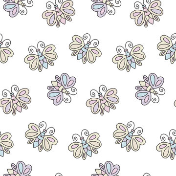 Seamless pattern with outline butterflies. Childish background. Wrapping paper design
