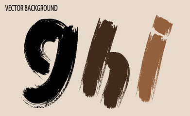 black handwritten alphabets. g,h,i font illustration vector, Hand Drawn Dry Brush Font. Modern Lettering. Grunge Style Alphabet. 