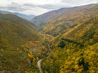 Autumn time in Bulgaria, mountains, Drone view

