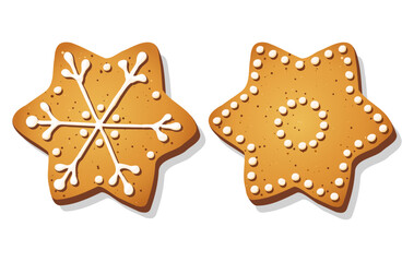 Christmas gingerbread cookies in shape of star isolated on white background. Sweet holiday vector illustration. Eps 10