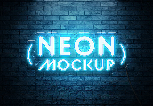 Neon Text Effect Mockup on Brick Wall