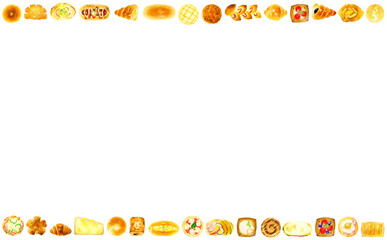 パンの飾り罫背景　食べ物の手描き水彩イラスト素材
