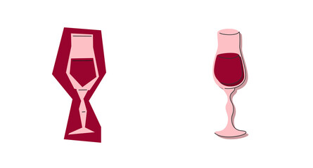 Liquor glass on white background. Cartoon sketch graphic design. Flat style. Colored hand drawn image. Party drink concept for restaurant, cafe. Freehand. Two kinds of illustration. Conditional image
